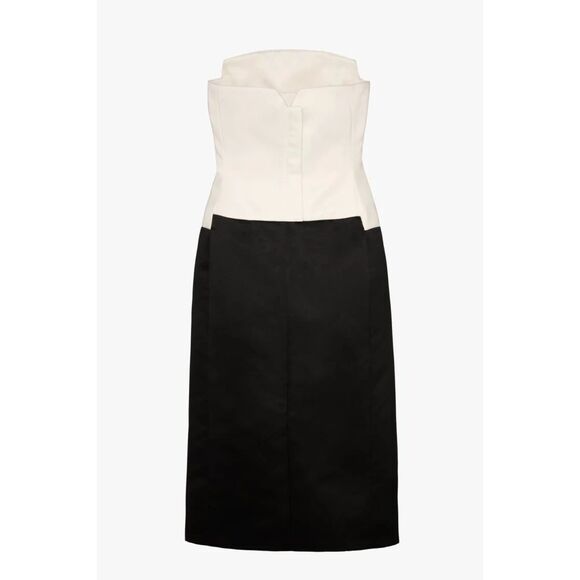 Zara Contrast Corset Midi Dress Limited Edition Strapless Black White Satin - Picture 5 of 8